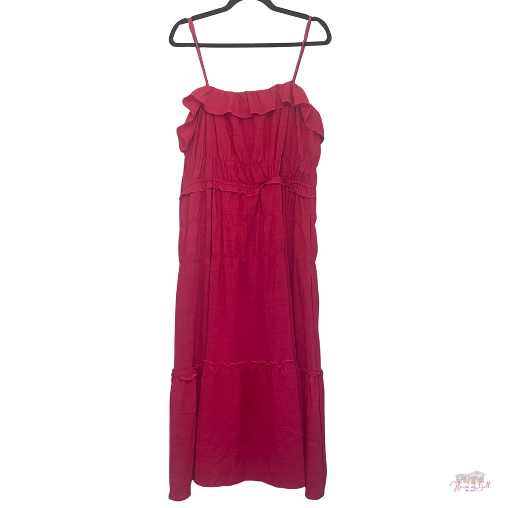 Davi & Dani Plus 2XL Pink Ruffle Tiered Maxi Dress Sundress Bohemian Boho
